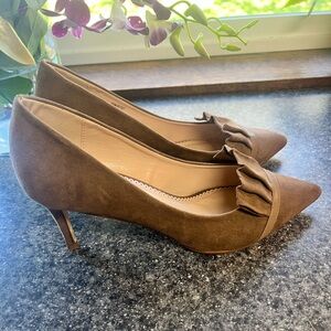 Journee Collection Brown Suede Heels with Bow Detail